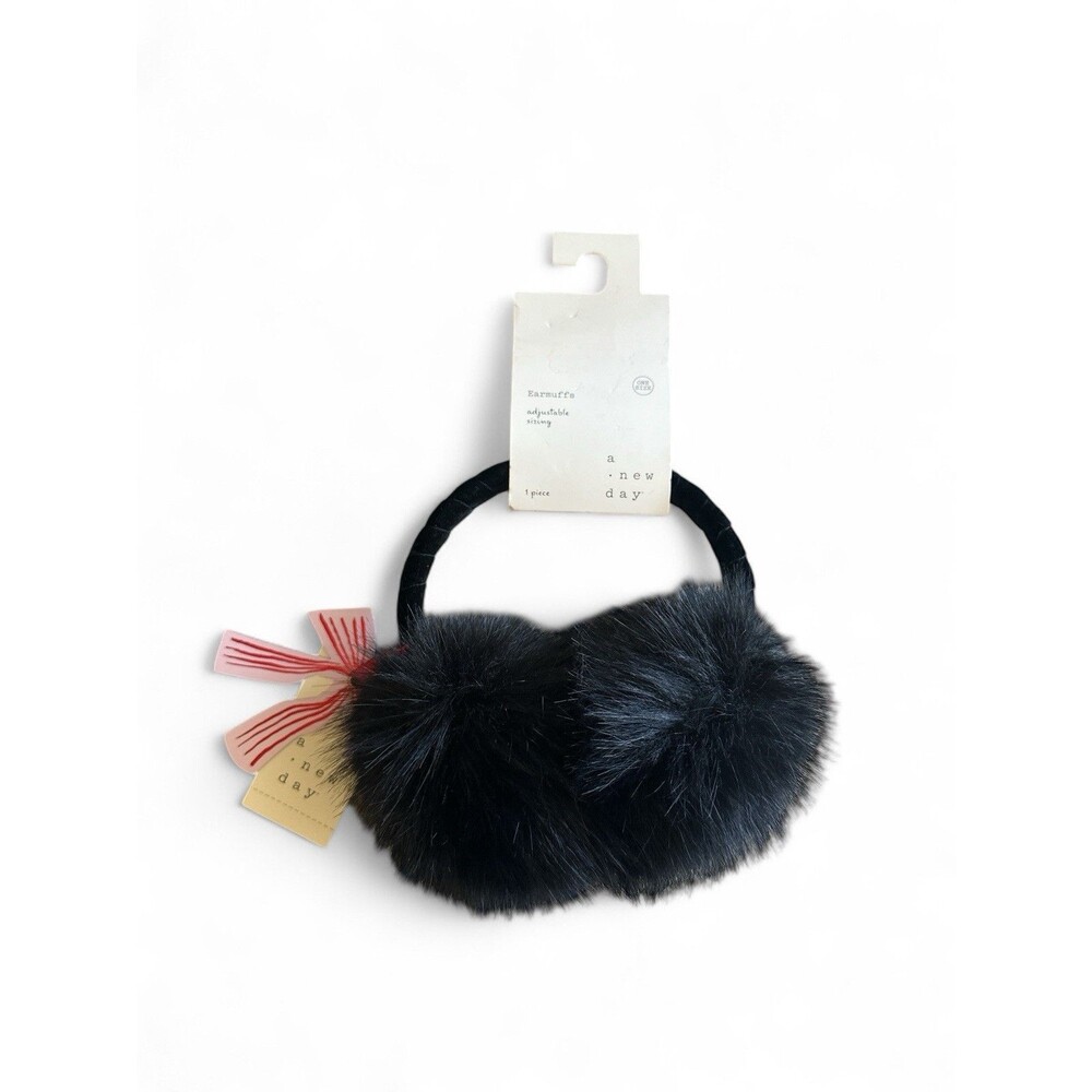 NWT A New Day Black Faux Fur Ear Muffs One Size Adjustable Earmuffs